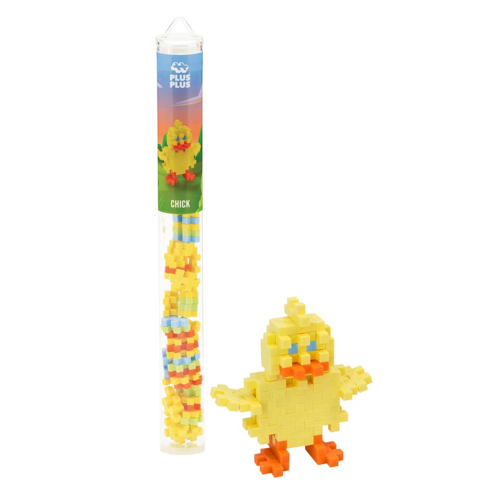 Plus-Plus Tube Chick building set with 70+ interlocking plastic pieces and instruction guide