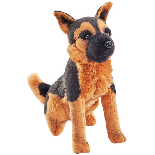 Realistic German Shepherd plush toy with sublimation-printed details and authentic sound chip by Wild Republic