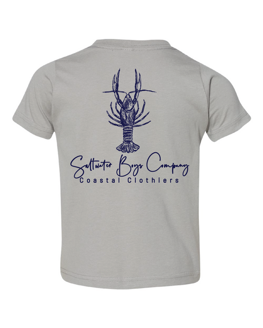 Key West Lobster Short Sleeve Tee in grey by Saltwater Boys with signature chest logo and back graphic