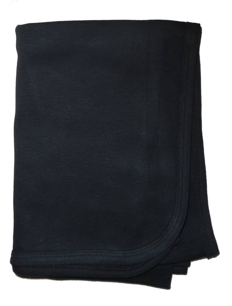 Bambini black cotton flannel receiving blanket, 30x40 inches, finished edges