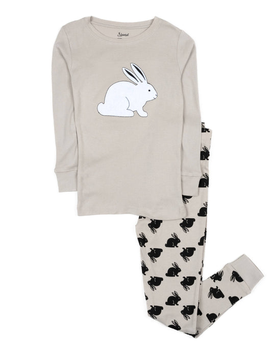 Kids Two Piece Cotton Pajamas Bunnies: BUNNY RABBIT GREY