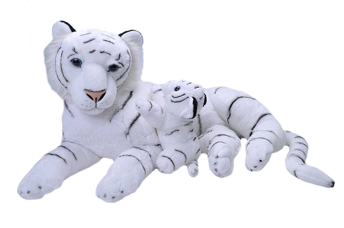Mom Baby Jumbo White Tiger 30-inch stuffed animal set by Wild Republic with realistic detailing