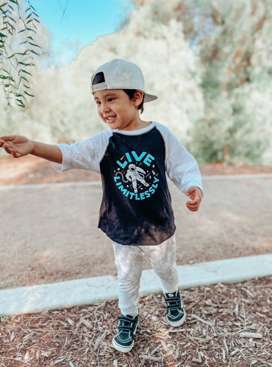 The Astro Tee baseball sleeve tee in soft, durable fabric by Little Rad Things