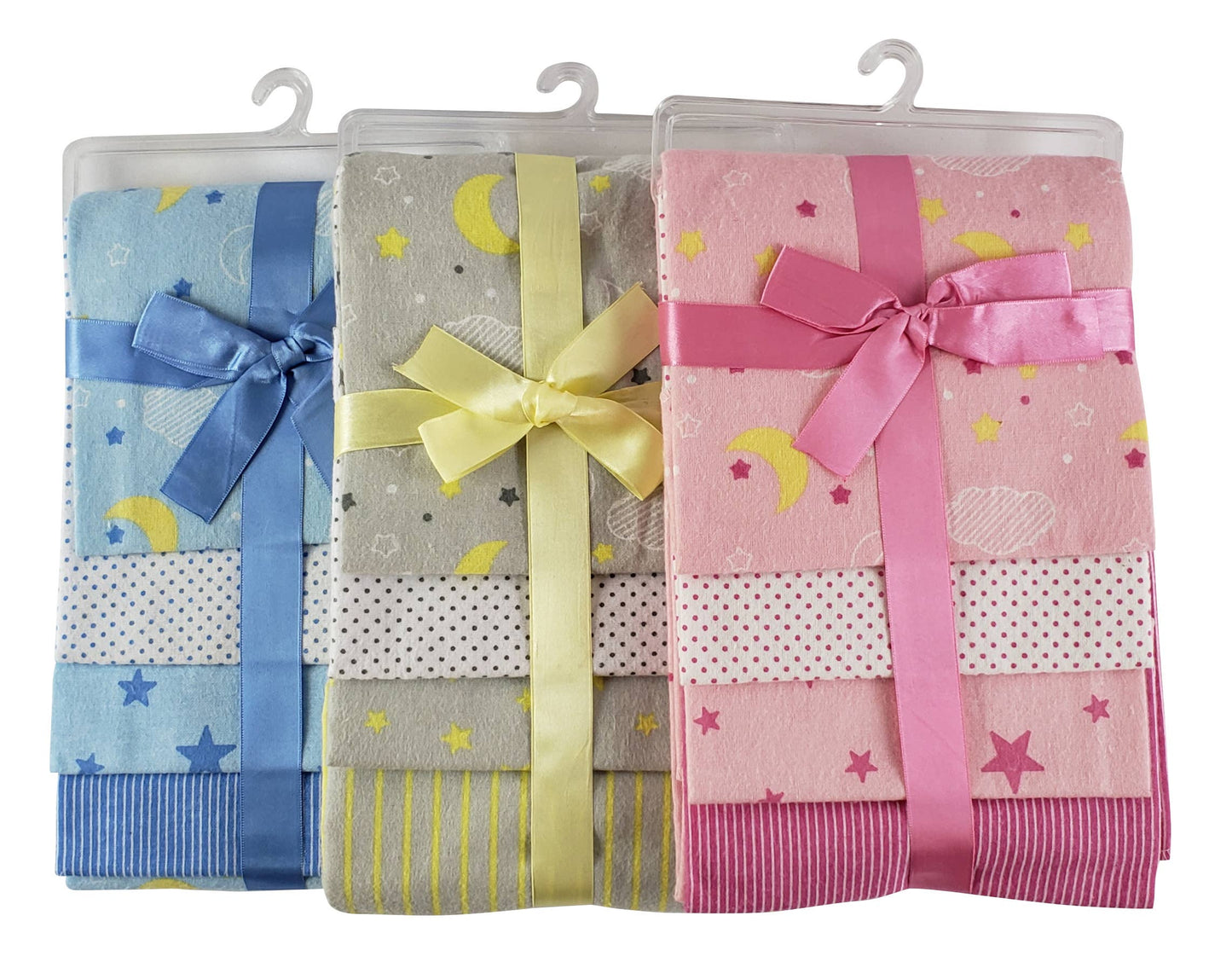 Bambini Four Pack Receiving Blanket in blue cotton flannel, finished edges, set of four