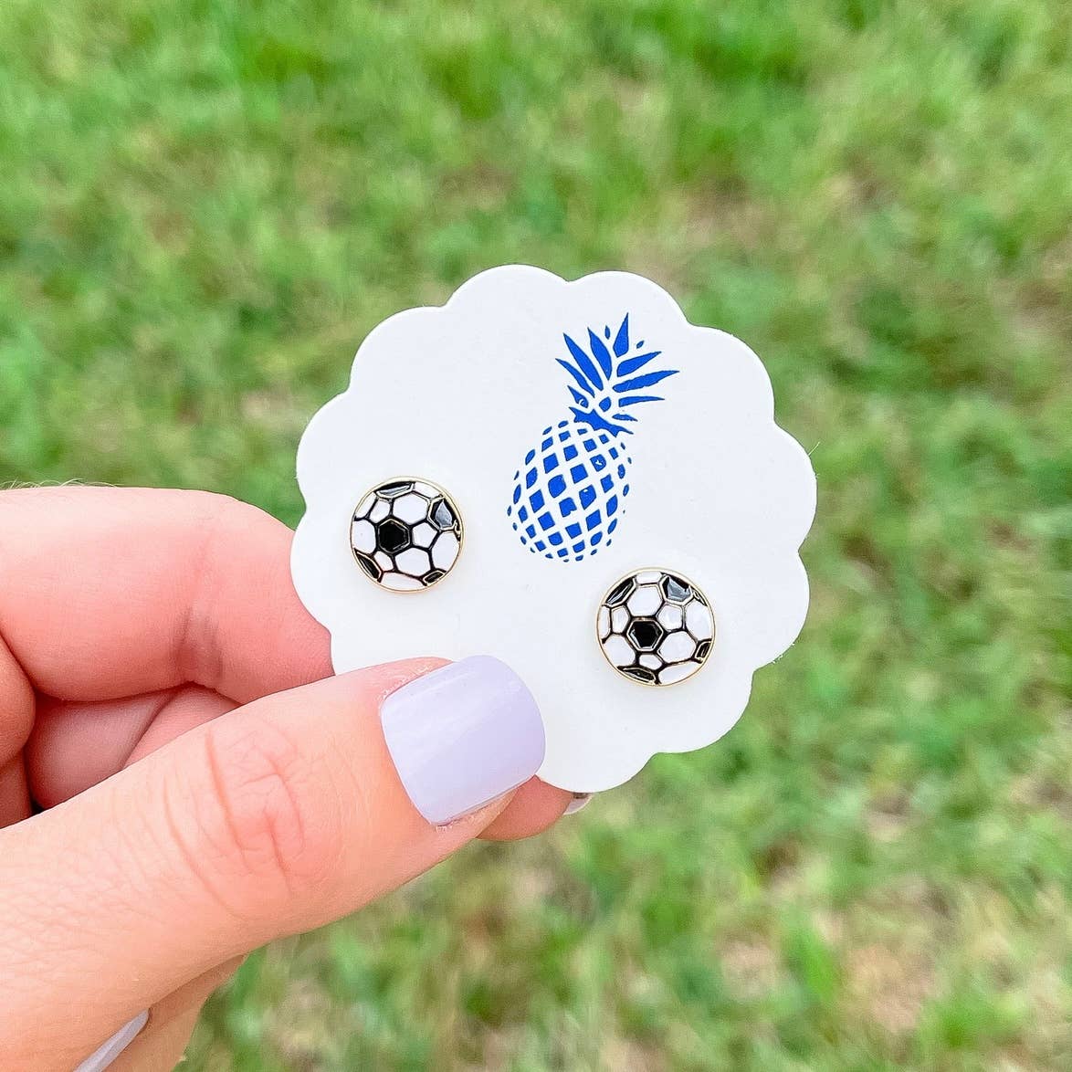 Soccer ball enamel stud earrings with 0.5-inch post by Prep Obsessed