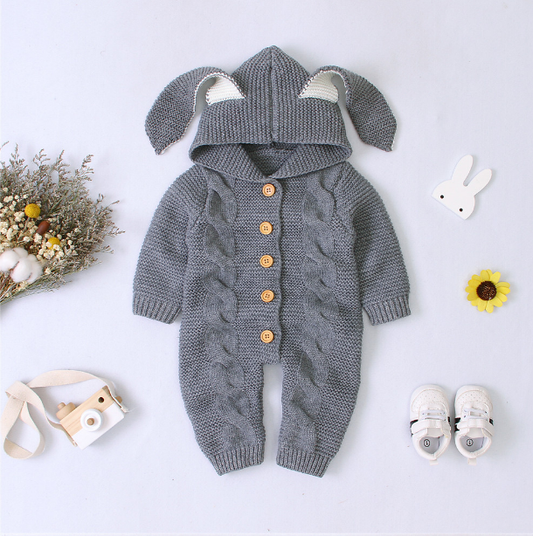 Annie & Charles® Rabbit Ears Knit Jumpsuit: Grey