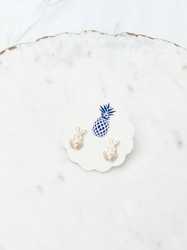 Bunny Enamel Stud Earrings by Prep Obsessed Wholesale; lead compliant, nickel free