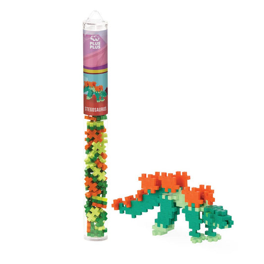 Plus-Plus Tube Stegosaurus activity toy with 70+ interlocking plastic pieces and reusable container