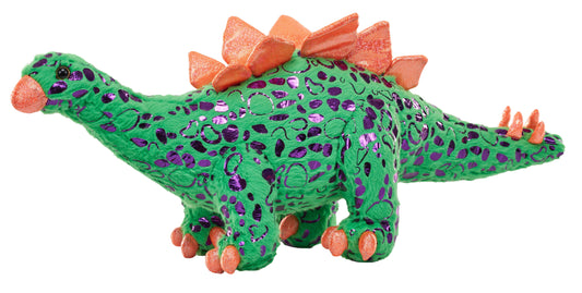 Foilkins-Dino Stegosaurus 12-inch plush stuffed animal by Wild Republic in soft gray and neutral tones
