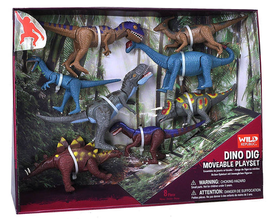 Dino Dig Moveable Playset by Wild Republic featuring realistic dinosaur figures with articulated joints