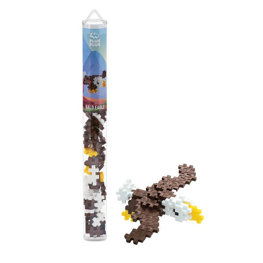 Plus-Plus Tube Bald Eagle set with 70+ interlocking plastic pieces and reusable container
