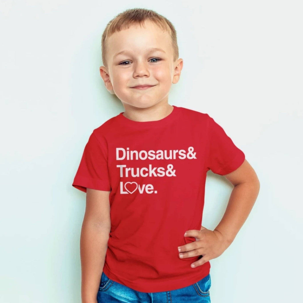Tiny Trendsetter Inc. - Dinosaurs & Trucks & Love Red T-Shirt: 18-24 Months