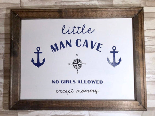 Little Man Cave framed canvas with Dark Walnut stained frame from Works of Panglossian