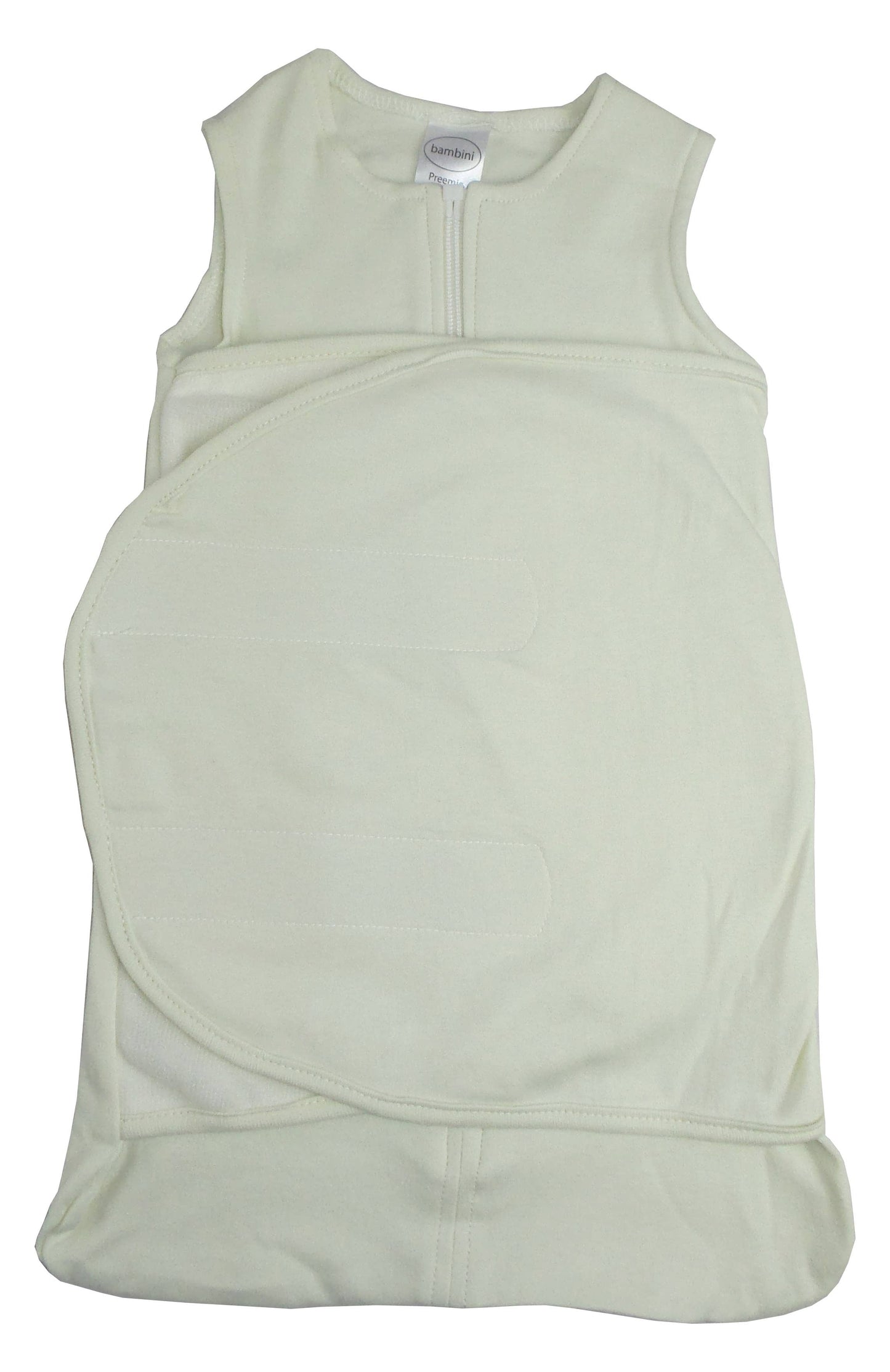 Off-white 100% cotton preemie swaddle blanket with Velcro closure by Bambini Infant Wear