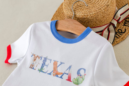 Tiny Texan Organic Cotton Tee in red, white, and blue by Nola Tawk