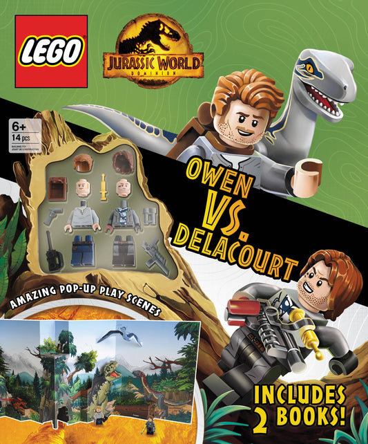 LEGO® Jurassic World Activity Landscape Box set with activity books, minifigures, and 3D pop-up scene