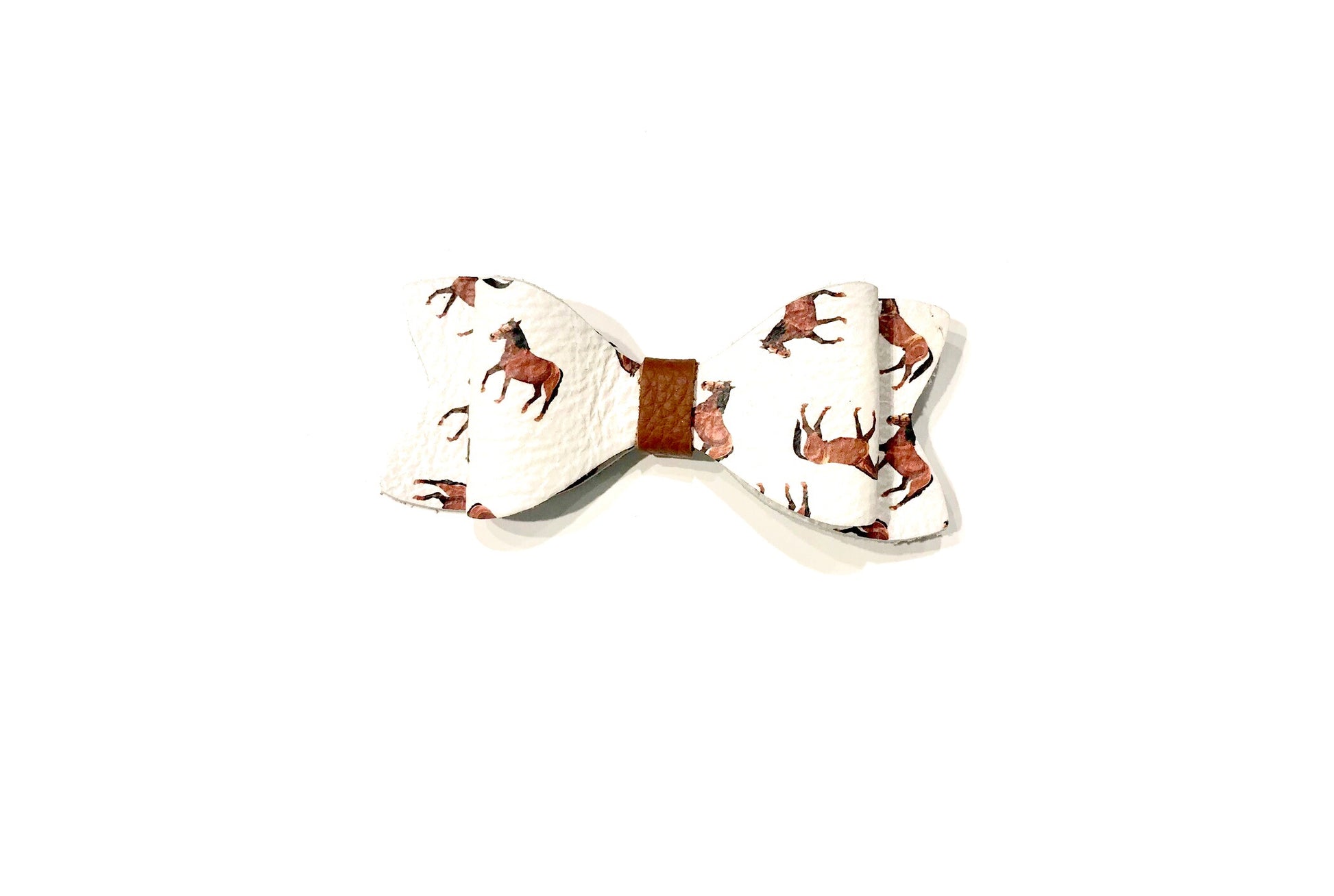 Mishmoccs white Italian leather bowtie with horse print detail, Large